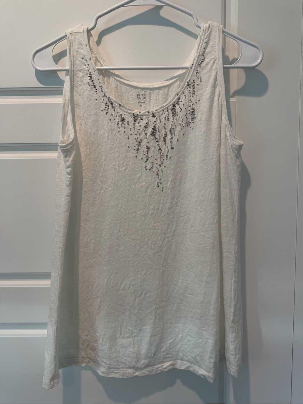 Eileen Fisher 100% Linen White Sequin Tank Top Crisp Airy Minimal Petite Small